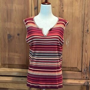 White Stag Colors of Fall Trendy Mult Striped Sweater Tank Style V neck Sz. MD.